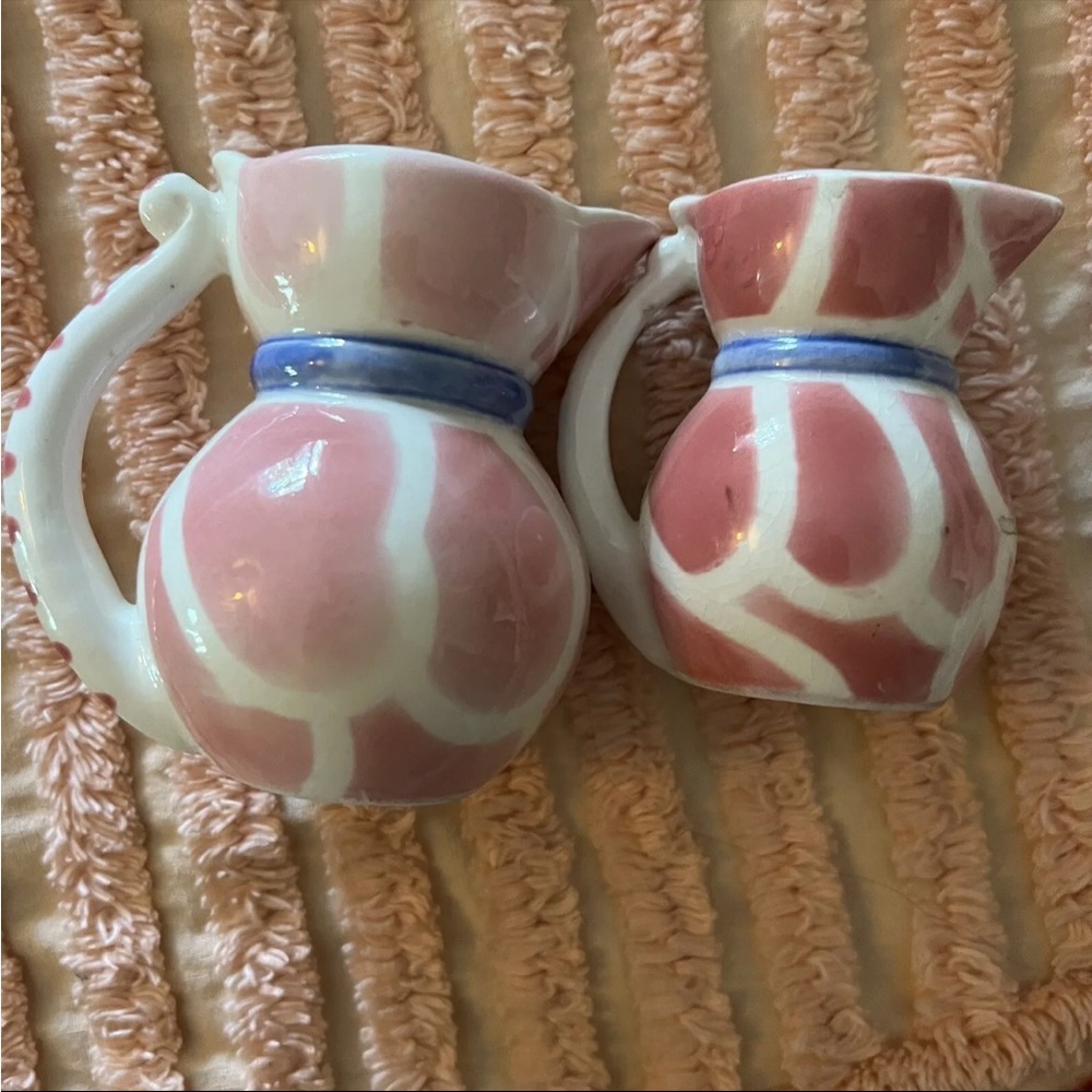 Vtg Lipper Mann Anthropomorphic Kitty Cat Pink Creamers Pitchers Pair - Picture 10 of 11